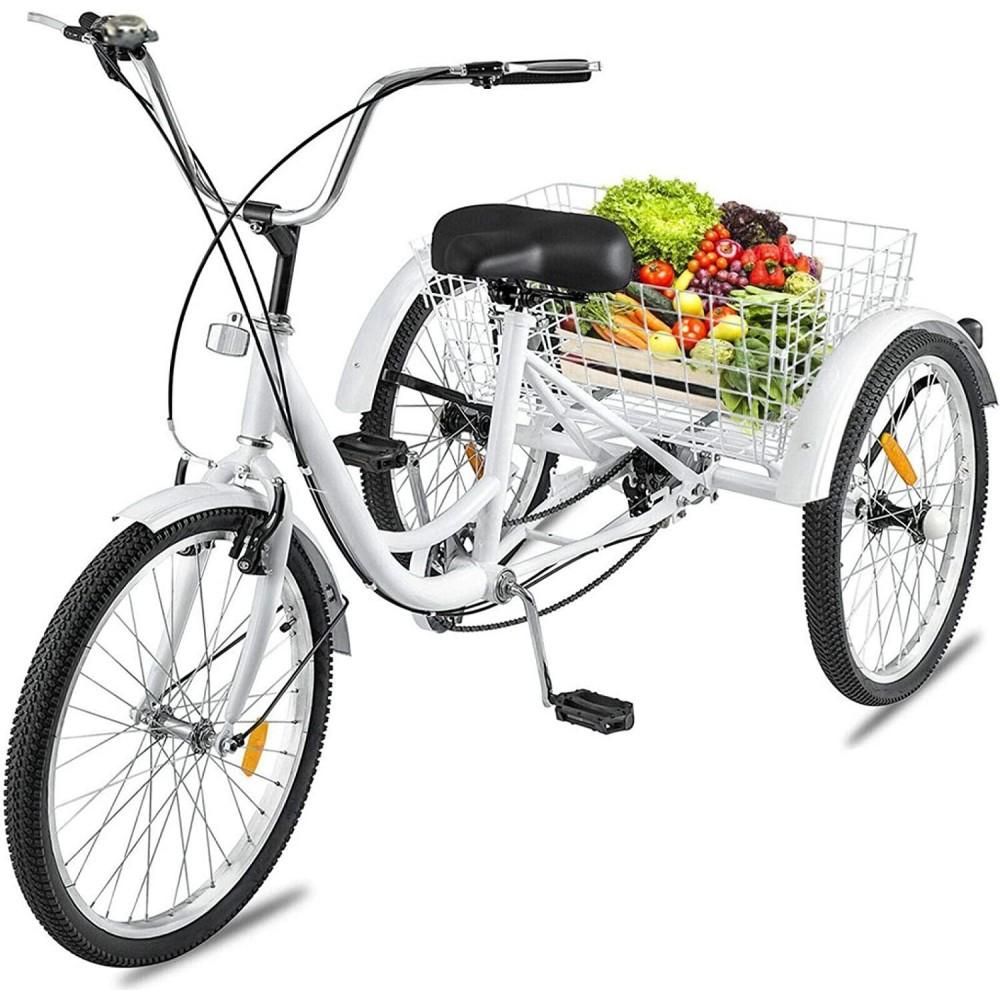 g Adult Tricycle Bike, 7 Speed 24in 3-Wheel Bikes with Installation Tools, Three-Wheeled Bicycle Cruiser Tricycle with Shopping Basket for Recreation Shopping, Unisex Comfort Bikes Road Tricycle