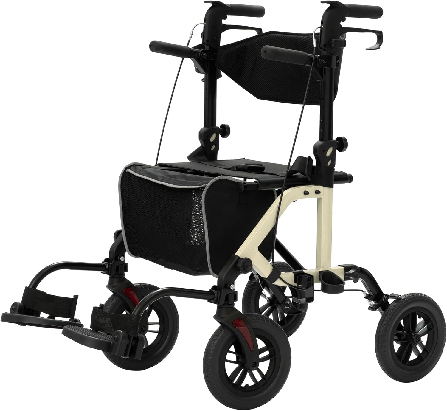 Blue All-Terrain 2-in-1 Rollator Walker & Transport Chair with 10   Non-Pneumatic Wheels, Folding Design, Reversible Backrest & Detachable Footrests for Seniors