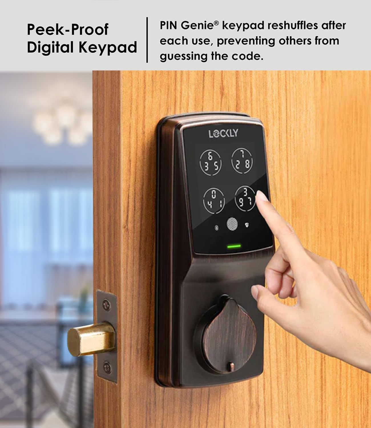 Lockly Smart Door Lock  C Keyless Entry with Biometric Fingerprint, Voice Control, Matte Black, Latch Edition, Wi-Fi & Bluetooth Enabled