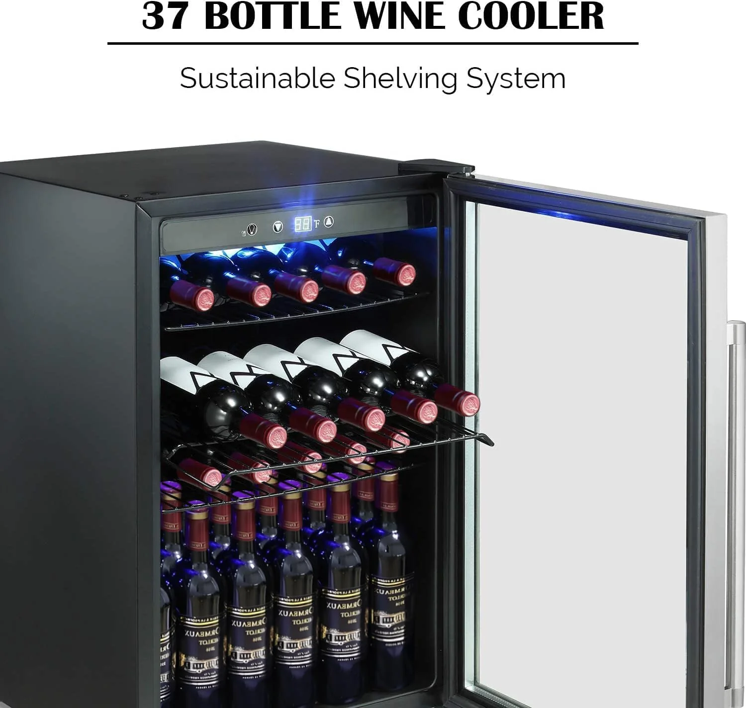 Antarctic Star Wine Cooler, 36 Bottle, Stainless Steel, Double Glass Door, Touch Screen, 4.4 Cu.Ft, Freestanding