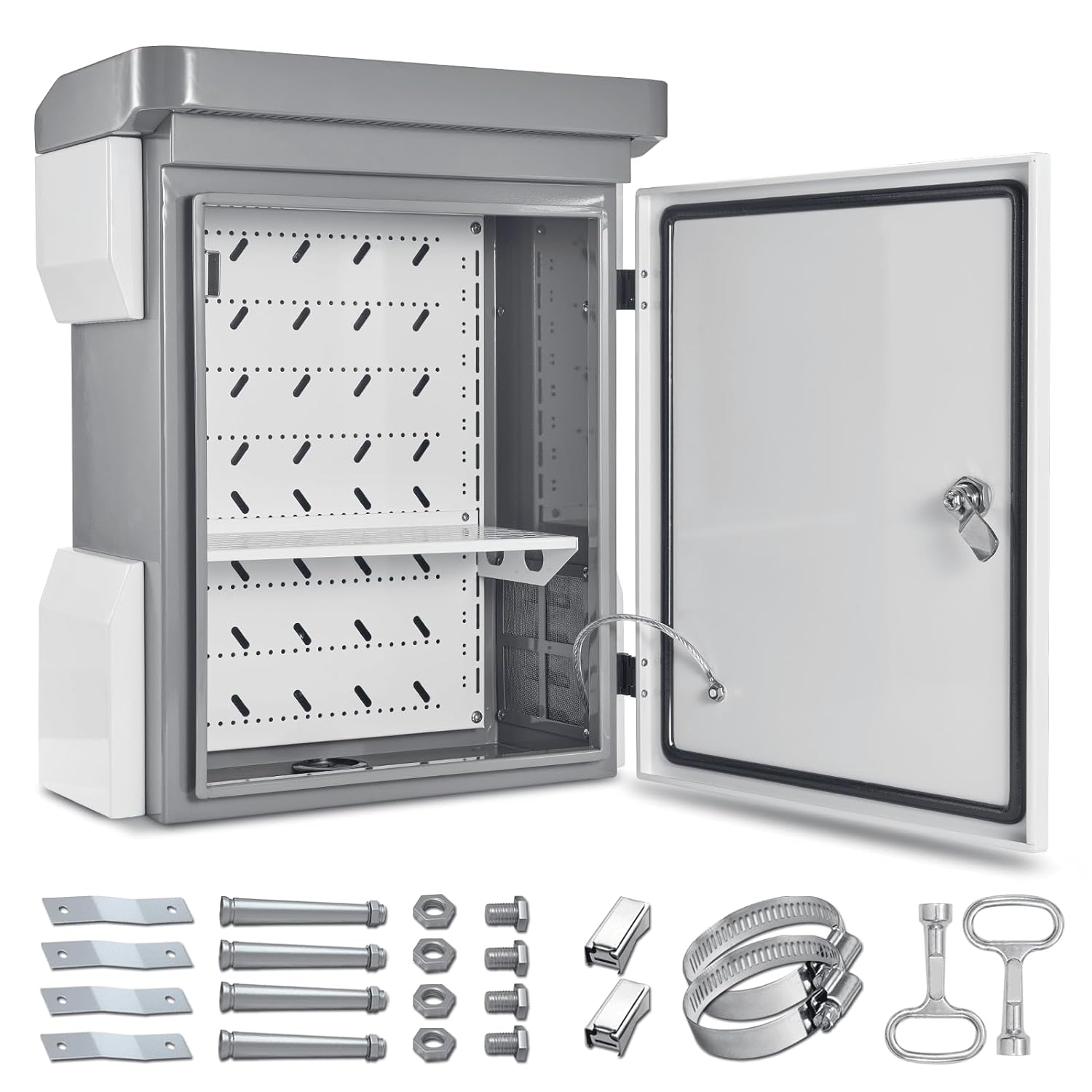 Outdoor Electrical Box, Cold-Rolled Steel Plate, Aluminum Alloy Back Beam, One-Piece Ventilation Design, IP65 Waterproof, Wall/Pole Mounted. (19.7