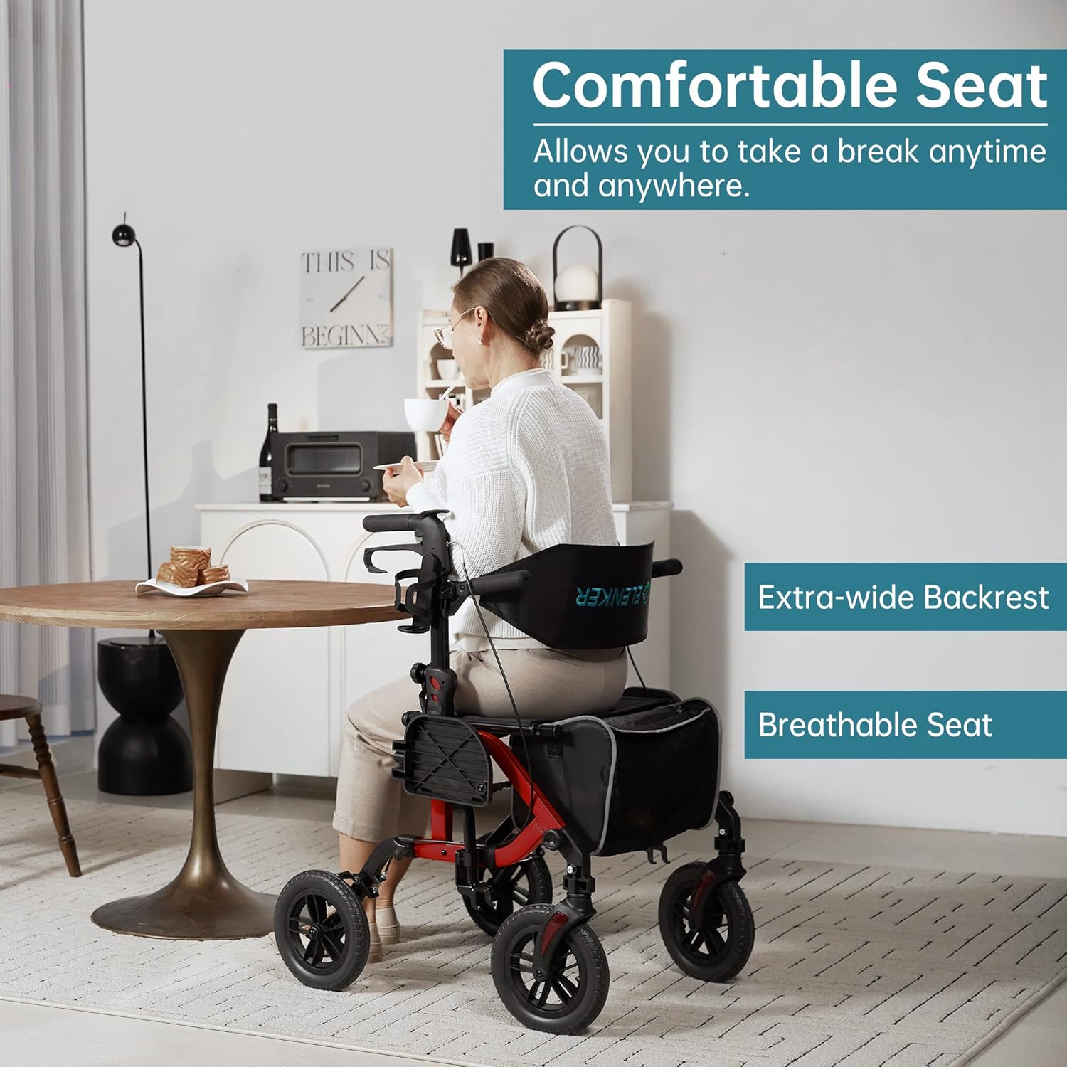 Blue All-Terrain 2-in-1 Rollator Walker & Transport Chair with 10   Non-Pneumatic Wheels, Folding Design, Reversible Backrest & Detachable Footrests for Seniors