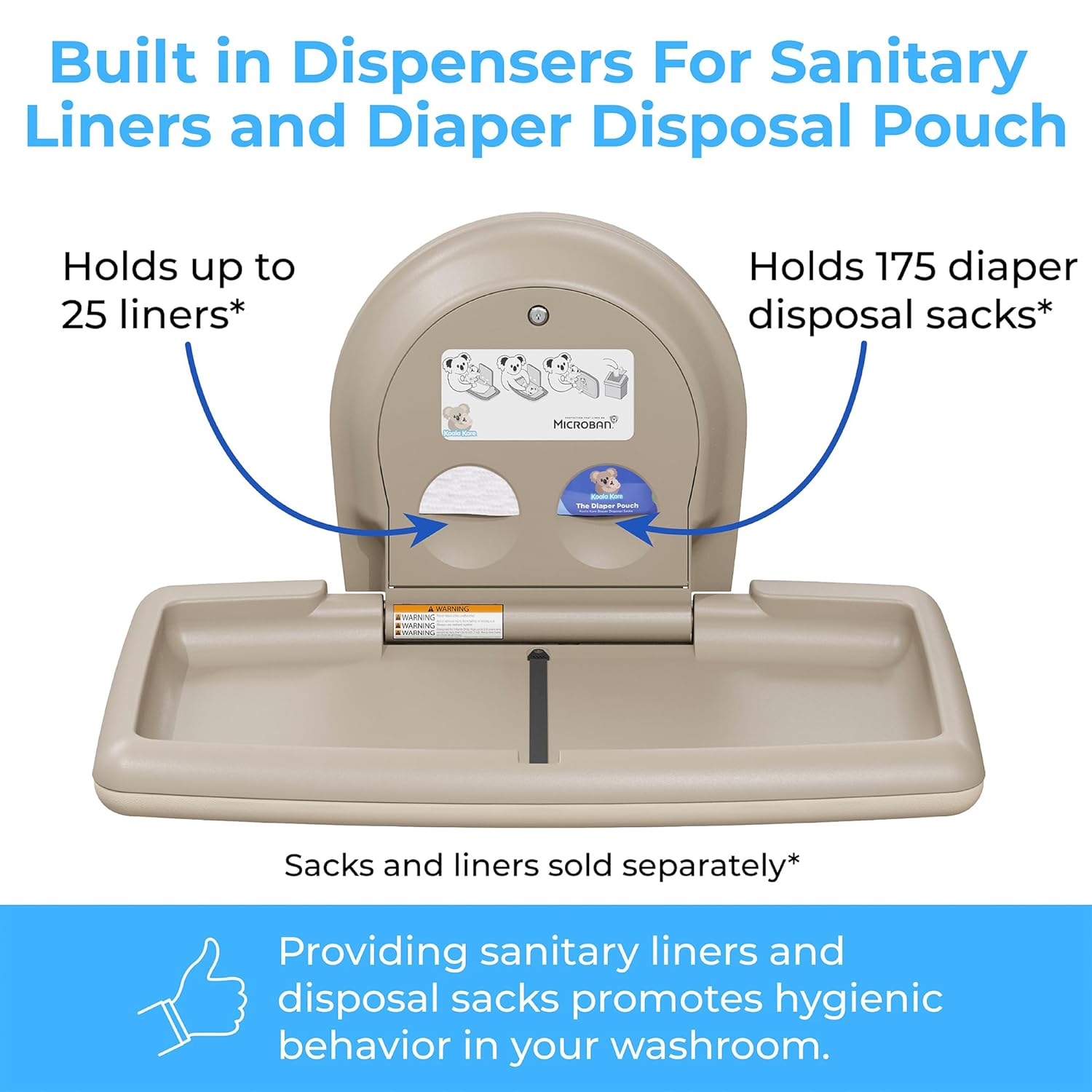 Koala Kare Horizontal Baby Changing Station, Cream, Extra-Wide Surface, Safety Belts, Microban Protection