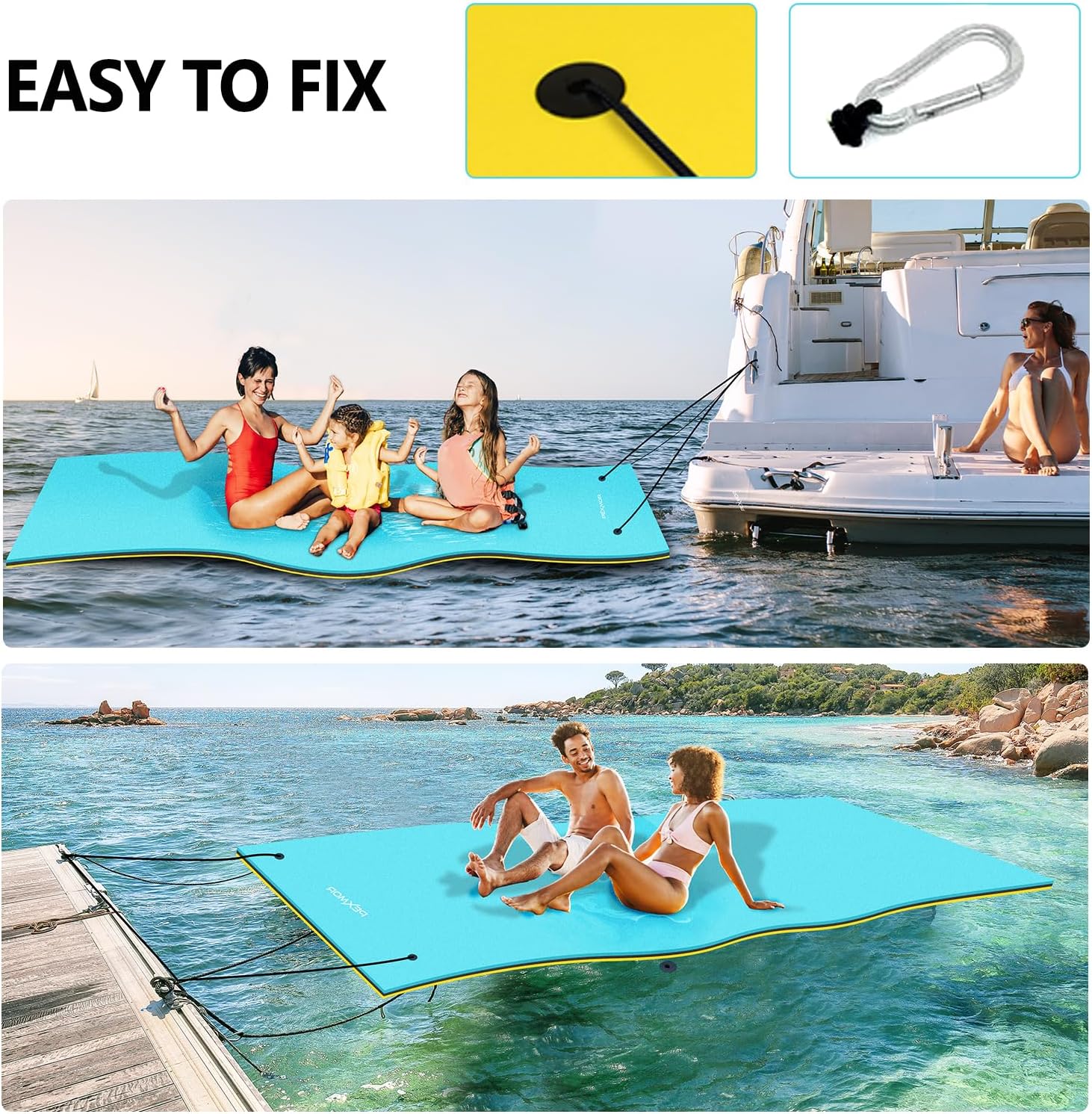 Floating Water Mat, 9/12/18 FT Lily Pad Floating Mat for The Water, 3-Layer XPE Foam Water Floating Island w/Bungee Tether & Storage Straps for Lake Pool Beach River