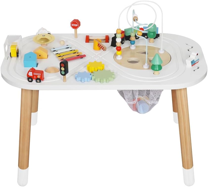 Touch Us Wooden Activity Table for Toddlers  C Montessori Toy with Bead Mazes, Gears & Xylophone, Ages 12 Months+