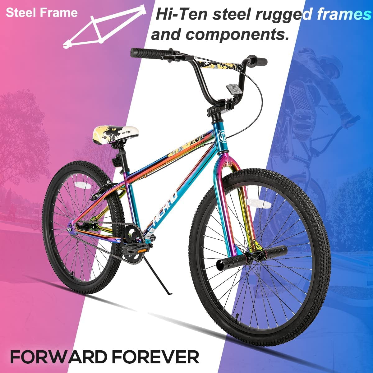 Hiland BMX Bike 24/26 Inch, Hi-Ten Steel Frame, Youth & Adult, 2 Pegs, Multiple Colors