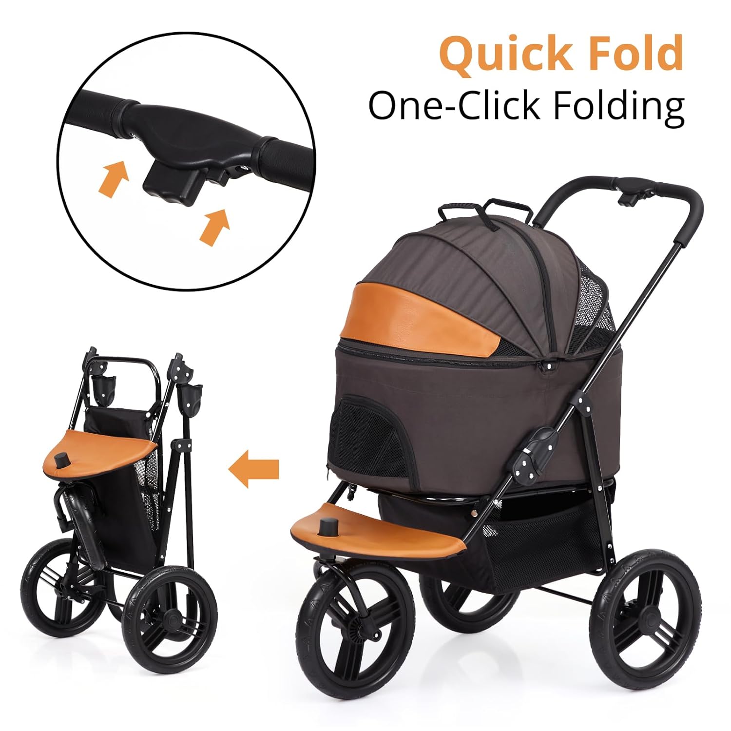 Dog Stroller for Large Pet, Jogger Stroller, Easy Folding Cart Frame, Quick Release Wheel, Breathable Animal Stroller with 4 Wheel and Storage Space Pet Can Easily Walk in/Out Travel
