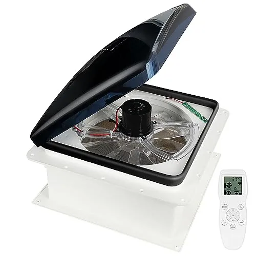 OUTPRIZE 14��� RV Roof Vent Fan, 12V Remote Control, Quiet, Smart with Rain Sensor, 10-Speed, Energy Efficient