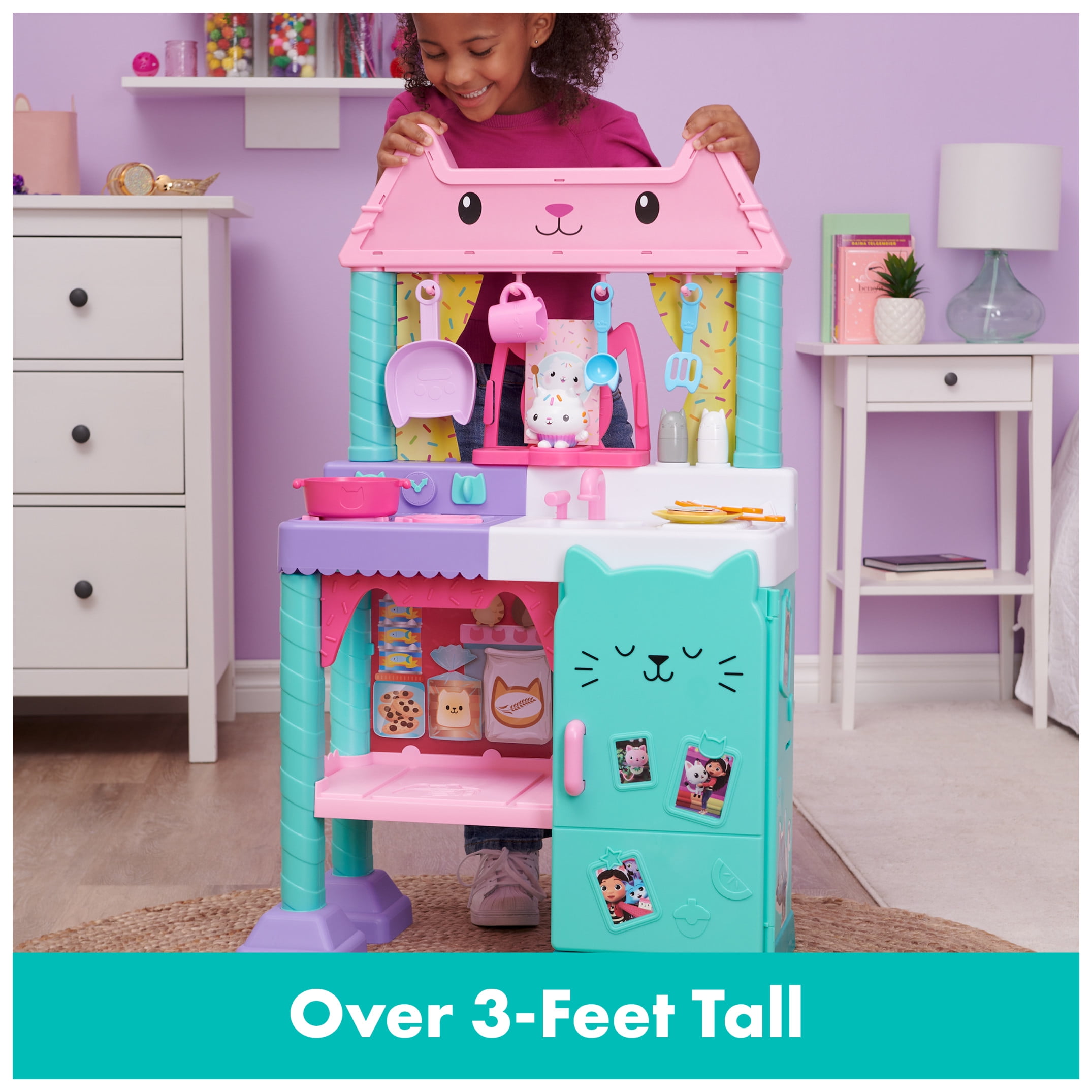 Gabby��s Dollhouse Cakey Cat Kitchen Set for Kids, 3ft Tall Play Kitchen with Sounds & Accessories