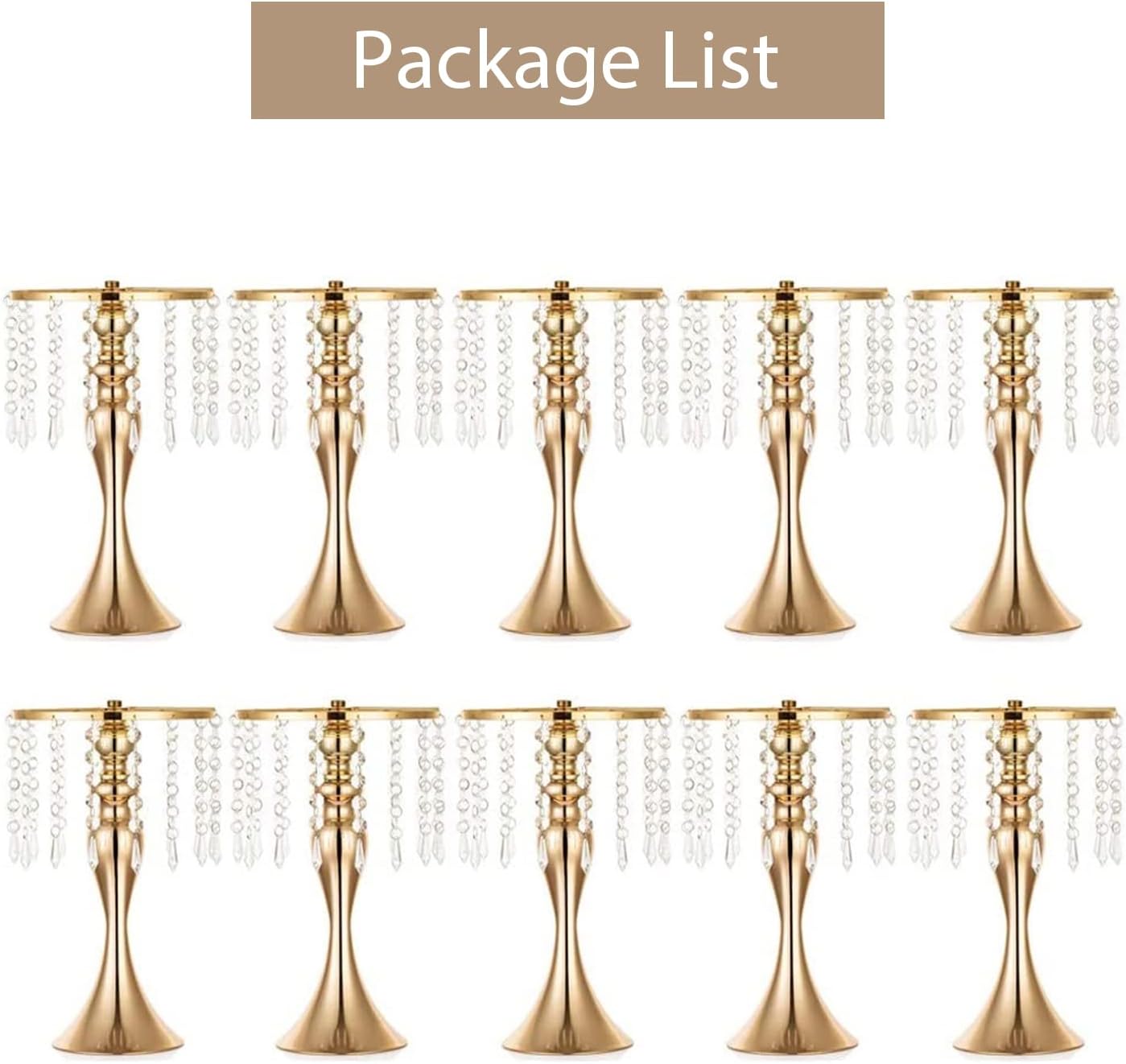 Sziqiqi Gold Metal Crystal Centerpiece Riser, 21.3    Tall, Pack of 10, Elegant Floral Stand for Weddings & Events