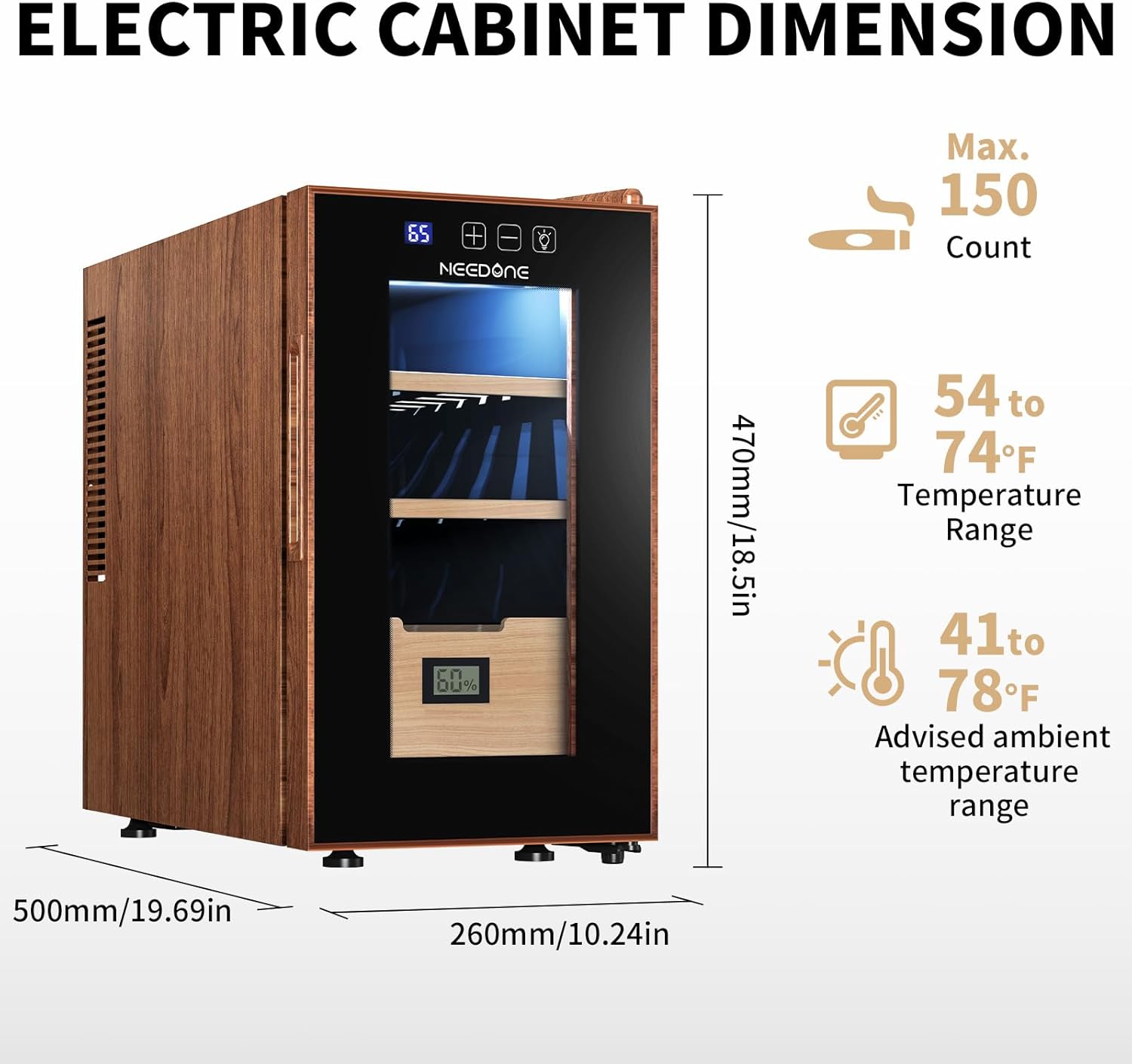 ThermoCigar 48L Cigar Humidor with Heating & Cooling, Cedar Wood, Digital Hygrometer, Quiet Electric Cooler for 350 Cigars