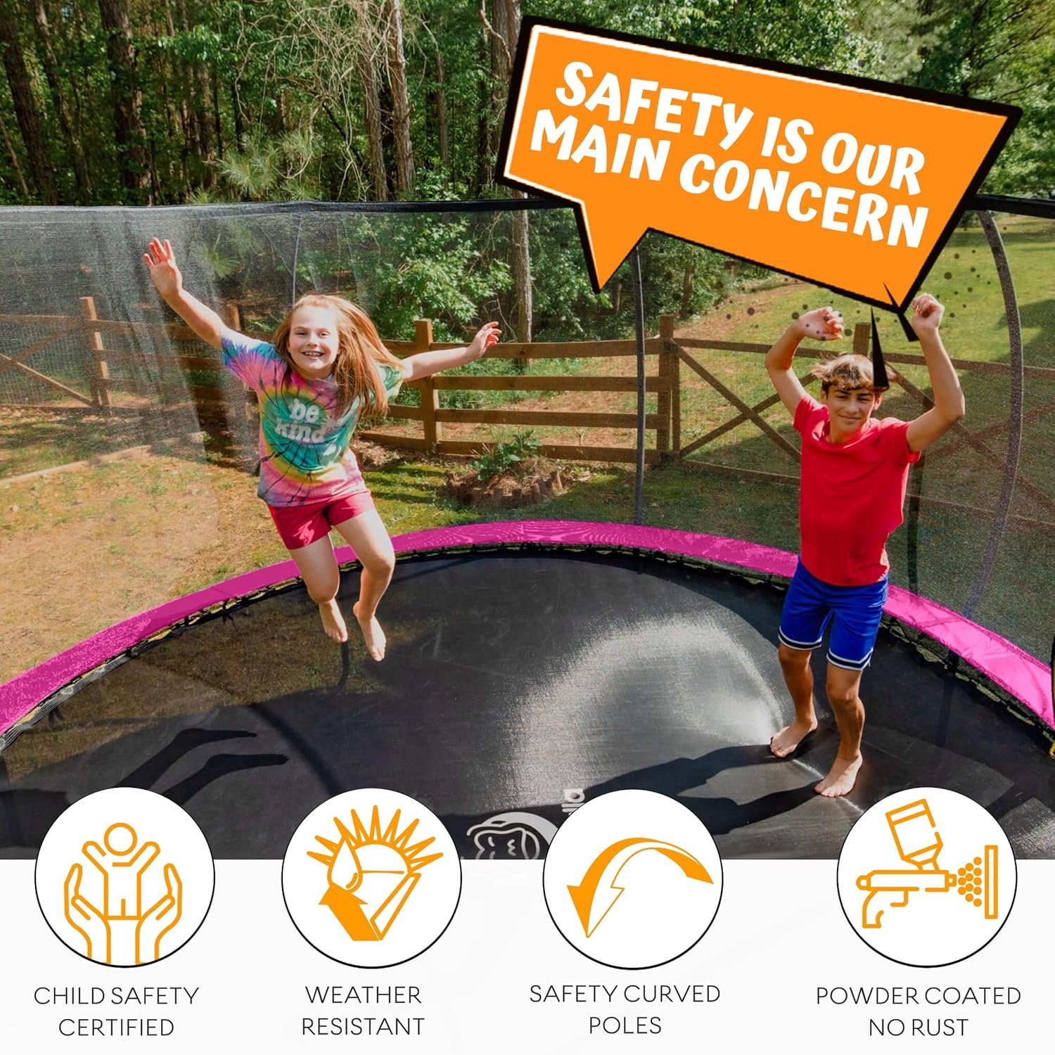 JUMPZYLLA Trampoline 8FT 10FT 12FT 14FT 15FT 16FT Trampoline with Enclosure �C Recreational Trampolines with Ladder and AntiRust Coating, ASTM Approval Outdoor Trampoline for Kids