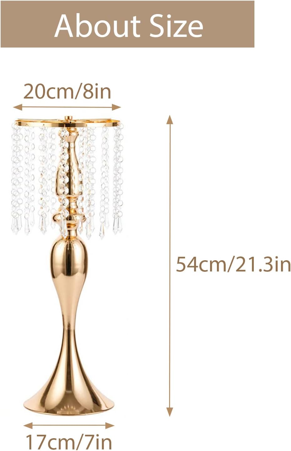 Sziqiqi Gold Metal Crystal Centerpiece Riser, 21.3    Tall, Pack of 10, Elegant Floral Stand for Weddings & Events