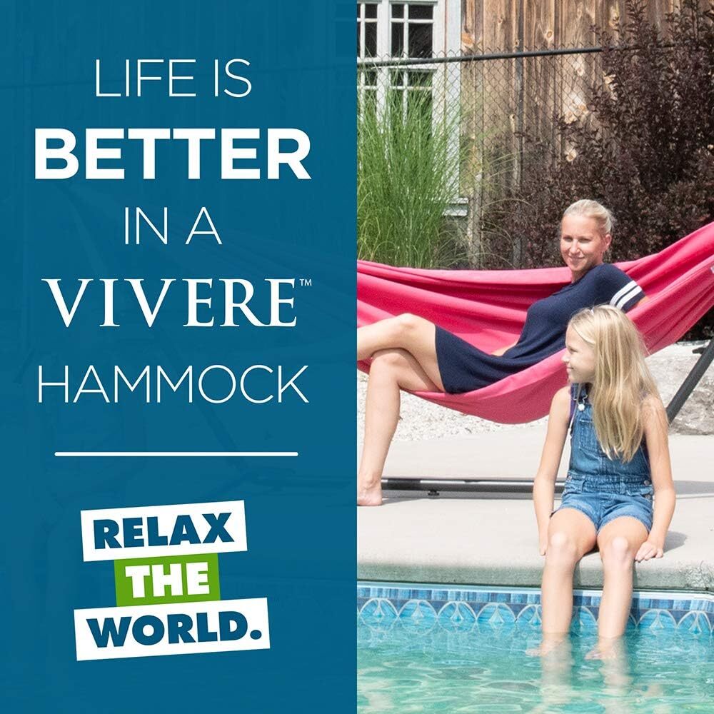 Vivere Double Cotton Hammock with Steel Stand, 450 lb Capacity, Tropical Colors, Includes Premium Carry Bag