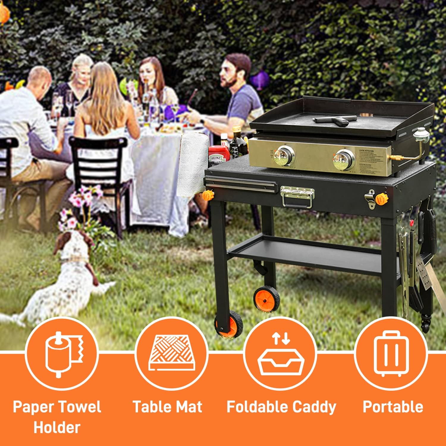 Grill Table for Blackstone Griddle, Portable Griddle Table with Caddy - Fit 17 ?or 22 ?Other Tabletop Grill, Foldable Ninja Grill Stand& Blackstone Griddle Stand for Outdoor Tailgating-Camping