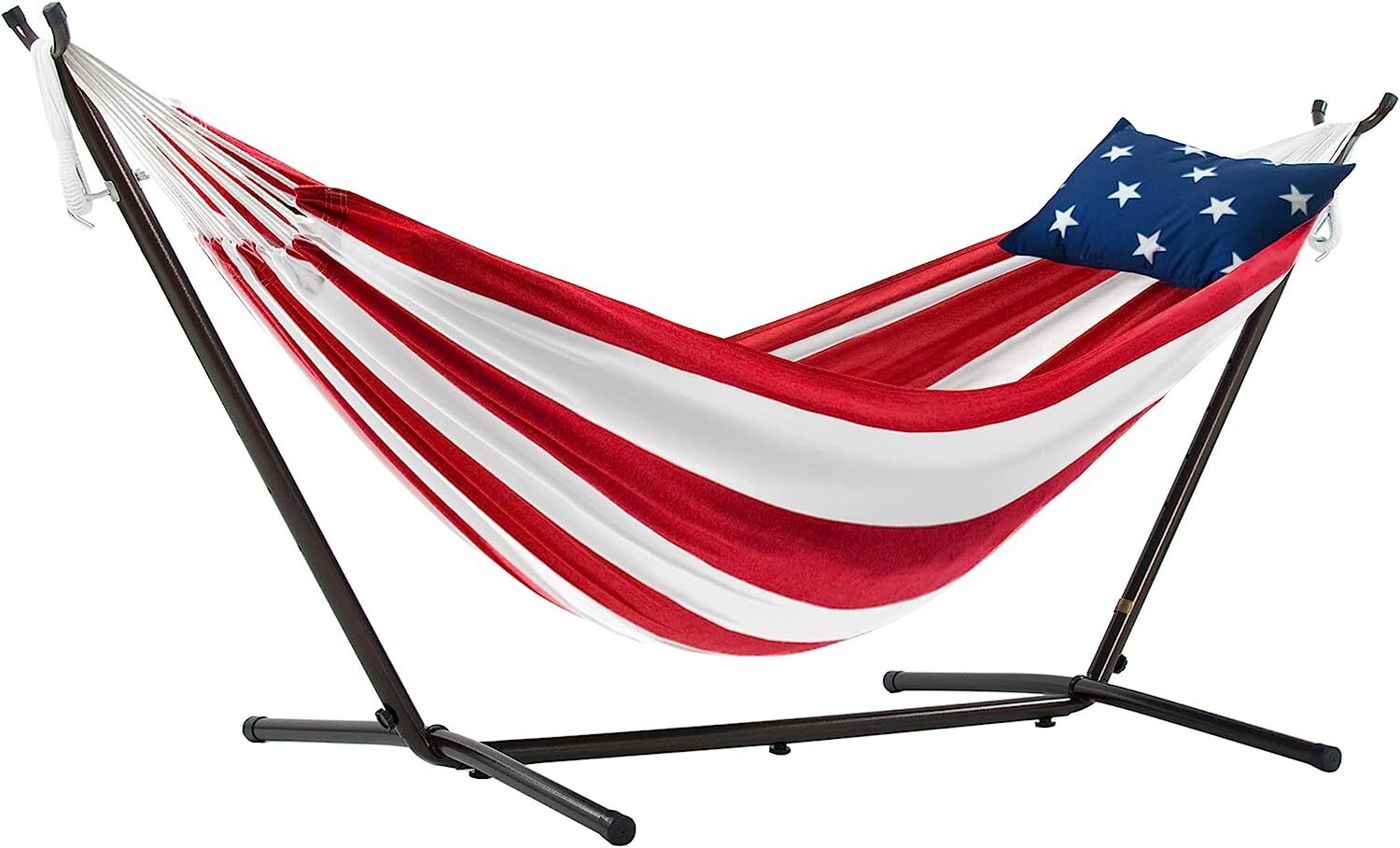 Vivere Double Cotton Hammock with Steel Stand, 450 lb Capacity, Tropical Colors, Includes Premium Carry Bag