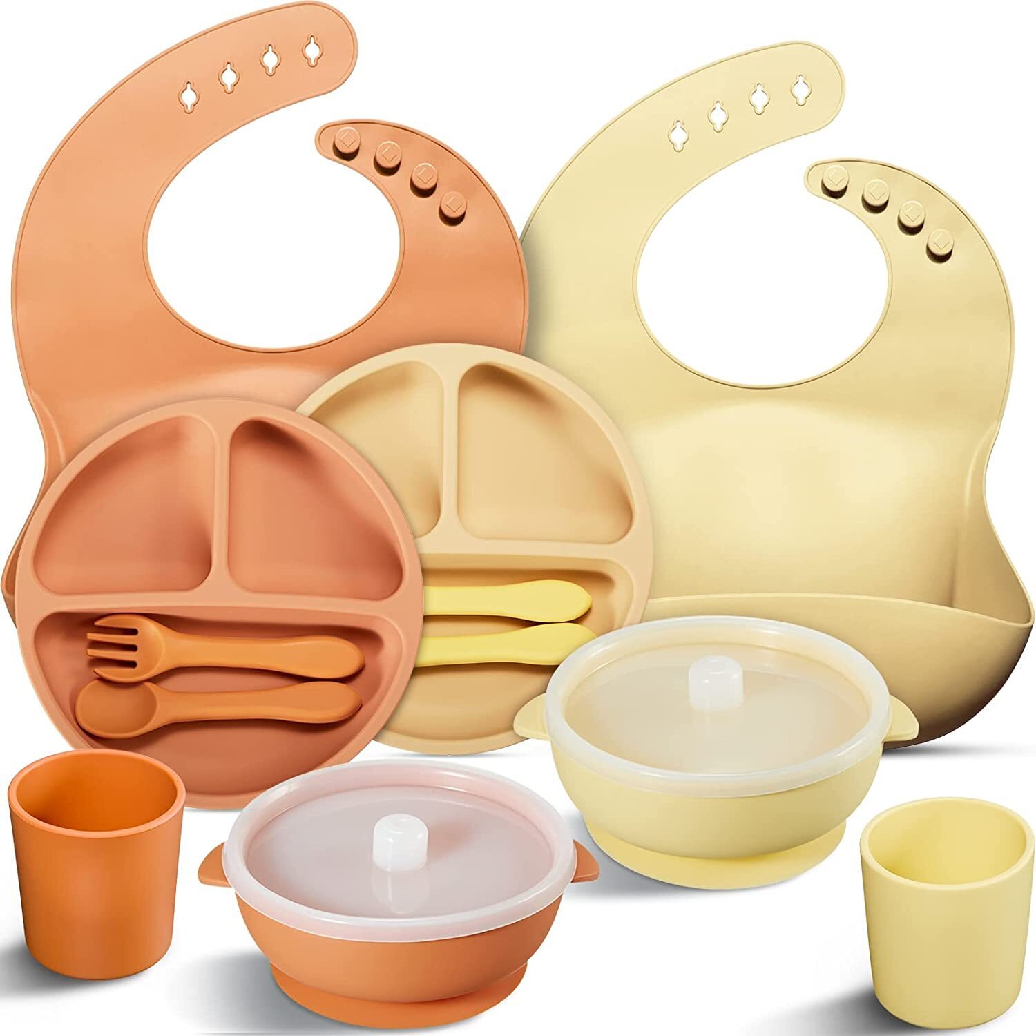 Silicone Baby Feeding Set by [Brand]  C 12-Piece, Includes Bibs, Plates, Bowls, Utensils, Cups, Safe & Durable