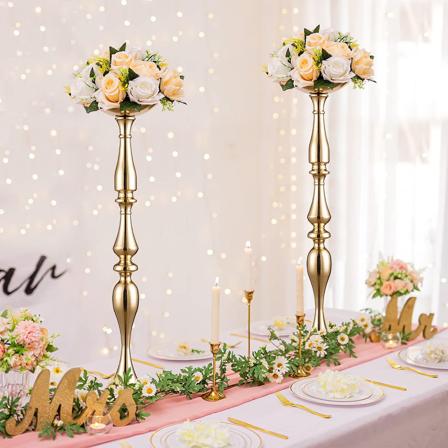 Elegant Silver Metal Wedding Centerpiece Stand 31.5     C Tall Tabletop Decor for Events & Parties