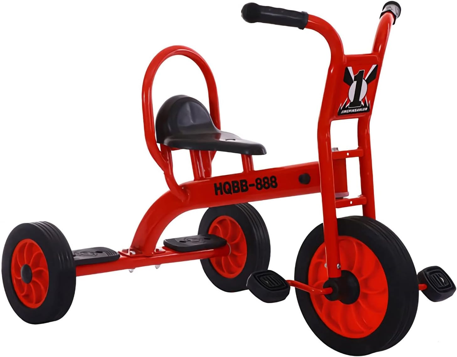 Double Seat Tandem Tricycle for Kids Ages 3-8, Carbon Steel Frame, Inflation-Free Rubber Wheels, Outdoor Play Equipment