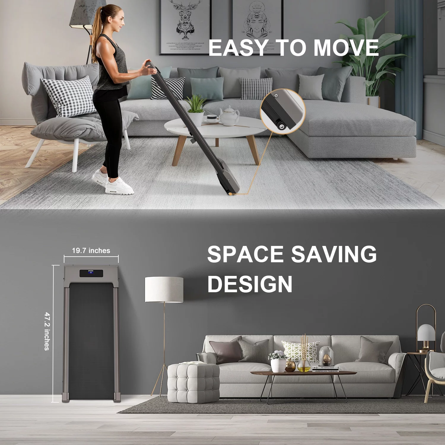 Bigzzia Walking Pad Under Desk Treadmill, Pink  C Portable, Silent Motor, LCD Display, Remote Control, 265 lbs Capacity, No Installation Needed