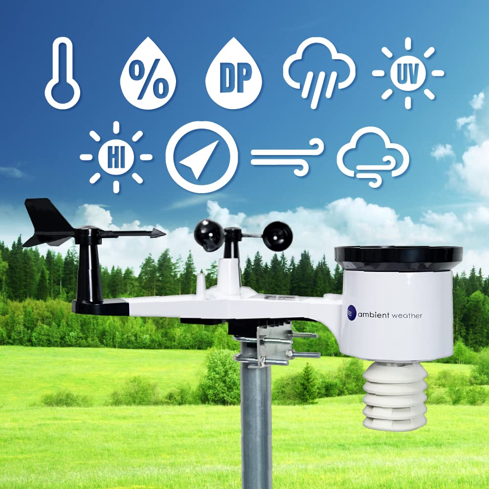Ambient Weather WS-2000 Solar-Powered Smart Weather Station with WiFi, TFT Display, and Remote Monitoring