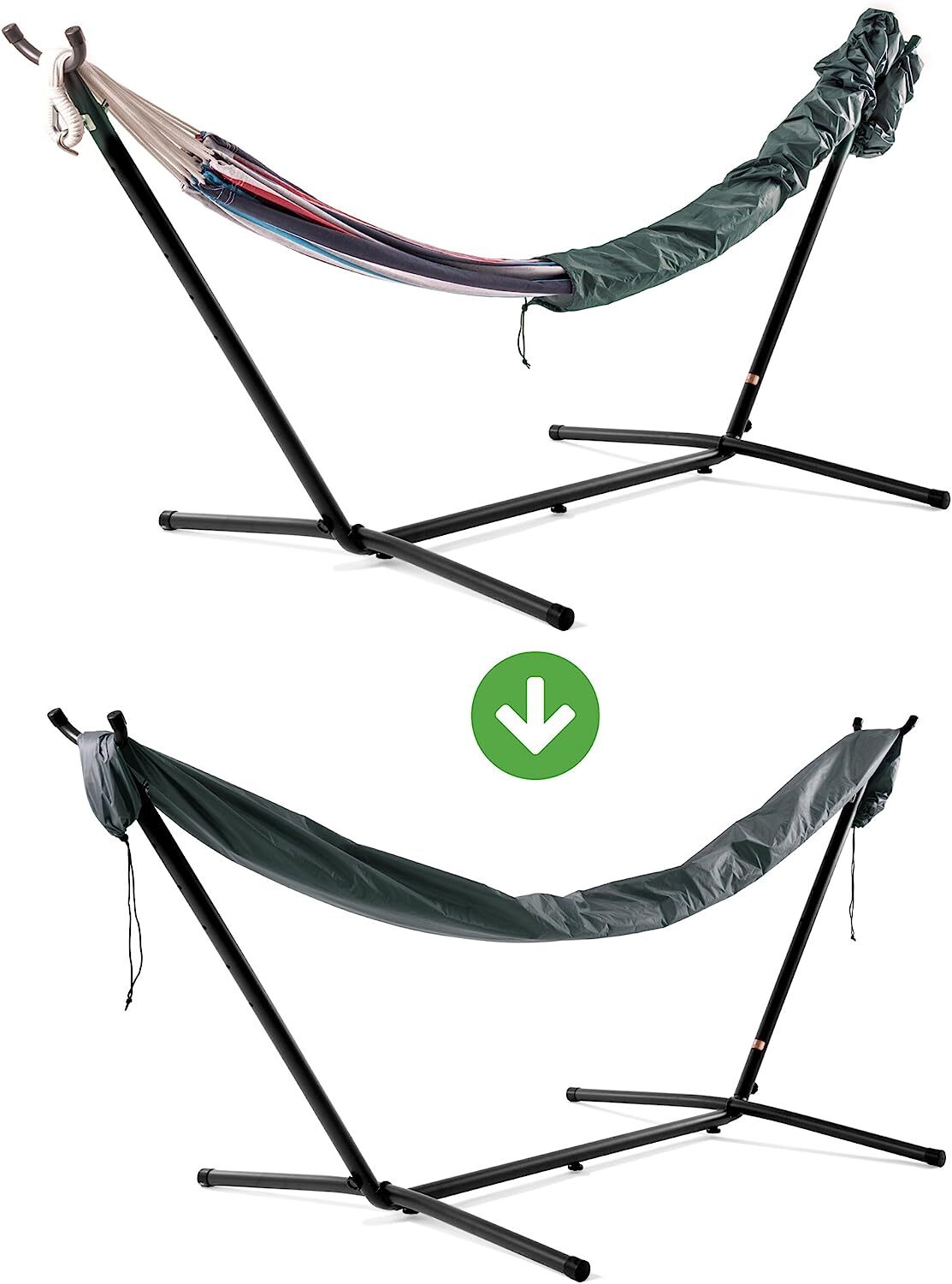 Vivere Double Cotton Hammock with Steel Stand, 450 lb Capacity, Tropical Colors, Includes Premium Carry Bag