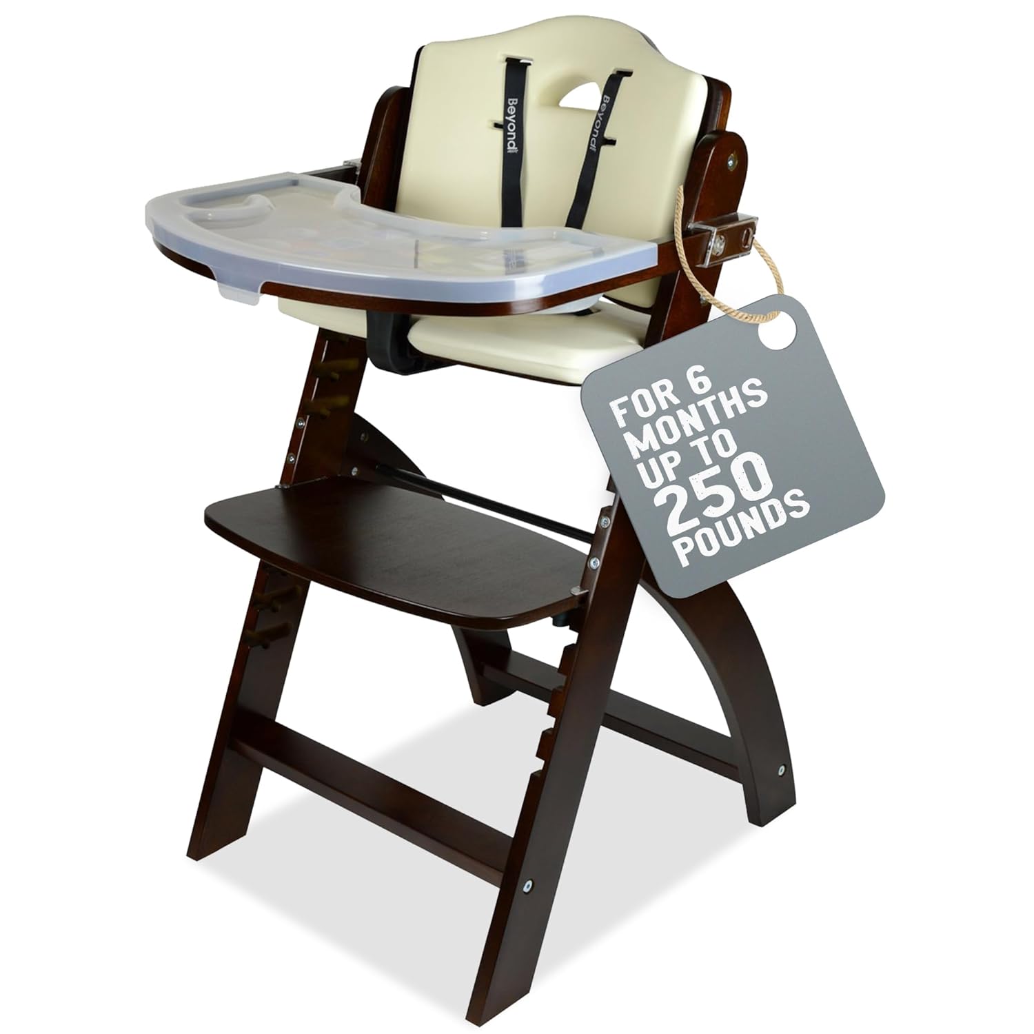 Abiie Beyond Junior High Chair, Adjustable Wood, Dove Grey Cushion, 250 lb Capacity, Stain & Water Resistant