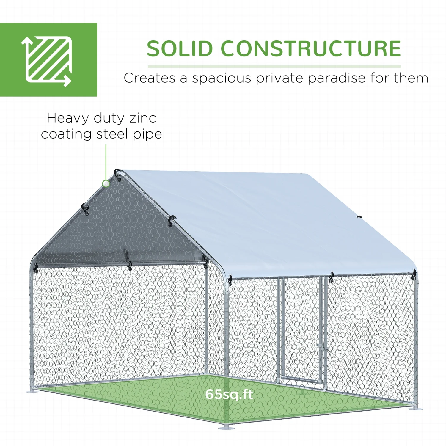 GFVCNIO PawHut Large Coop Metal Run with Waterproof and Anti-UV Cover Spire Shaped Walk-in Fence Cage Hen House for Outdoor and Yard Farm Use 1.26?? Tube Diameter 9.8?? x 6.6?? x 6.4??