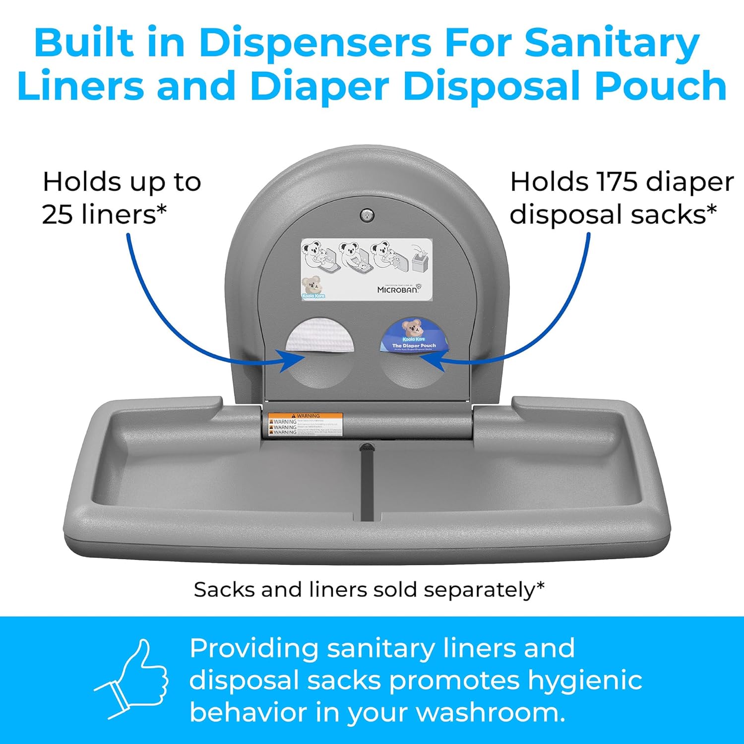 Koala Kare Horizontal Baby Changing Station, Cream, Extra-Wide Surface, Safety Belts, Microban Protection