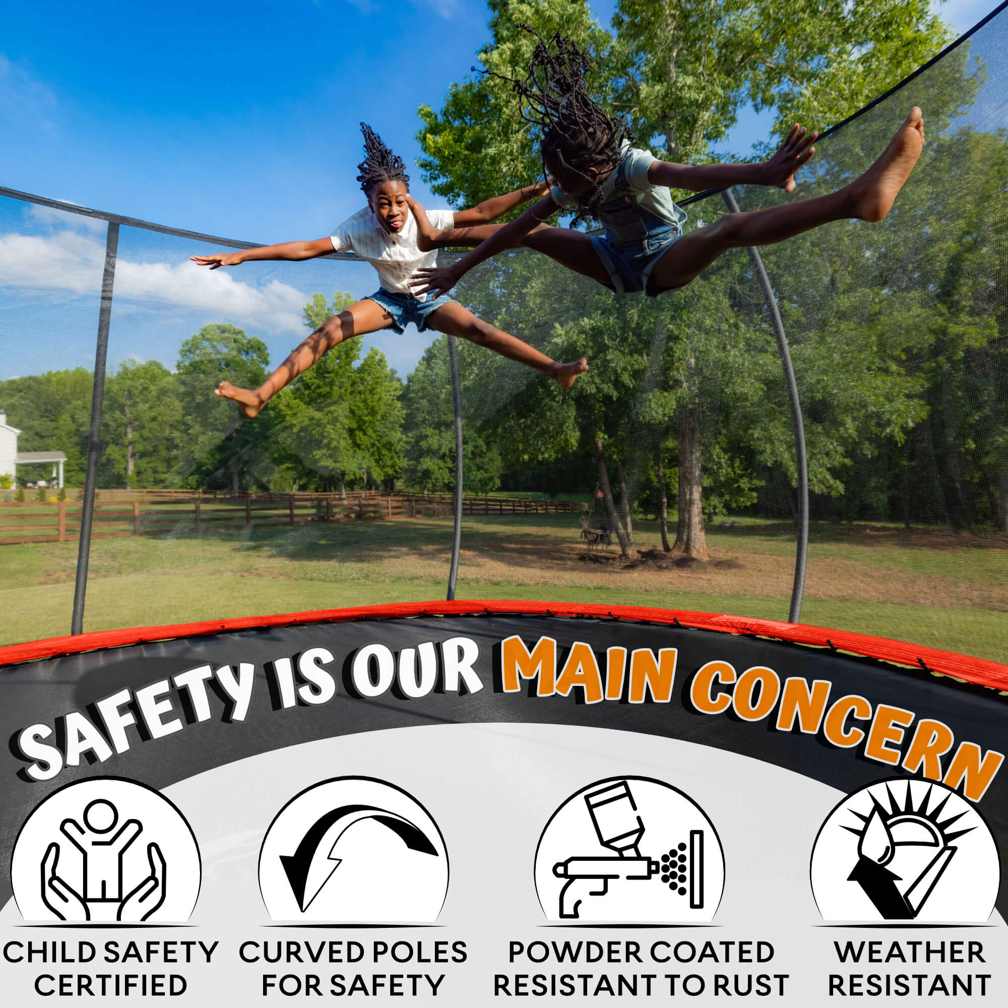 Jumpzylla 14FT Trampoline with Enclosure, Double Color Pad, Curved Poles, ASTM Safety Certified