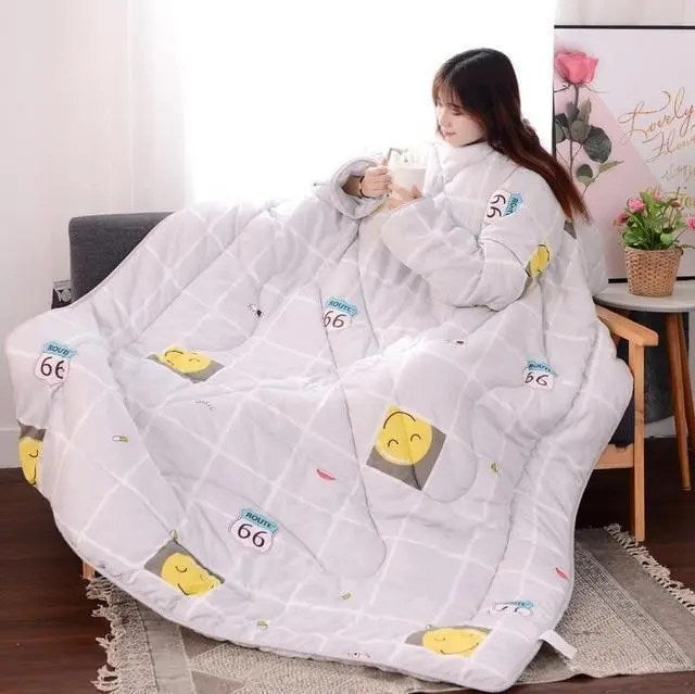 PoufitTM Cozy Quilt with Sleeves, Warm Microfiber Blanket, Back Zipper, Hypoallergenic, 1.2  1.6m, Polyester/Cotton