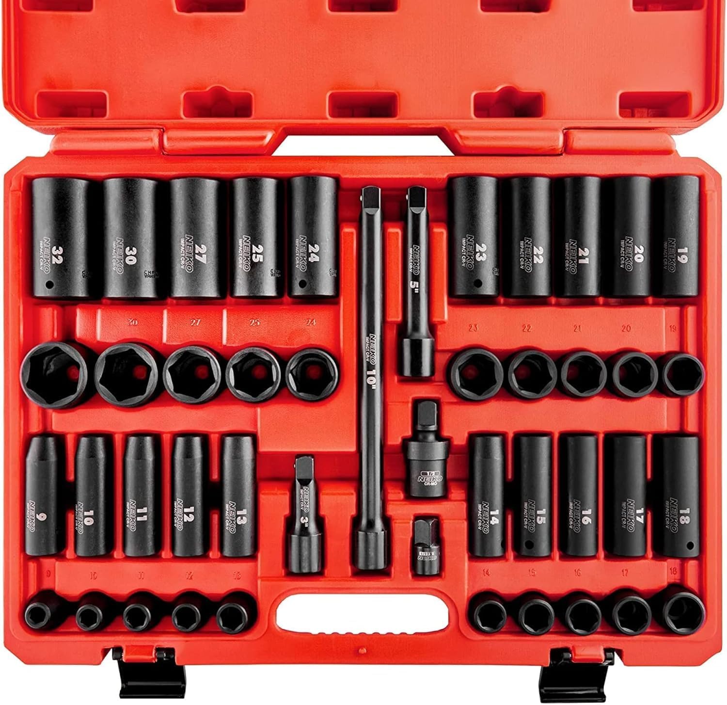 Chrome Vanadium Impact Socket Set 1/2    Drive, 65-Piece, SAE & Metric, Deep & Shallow, Includes Adapters & Ratchet Handle