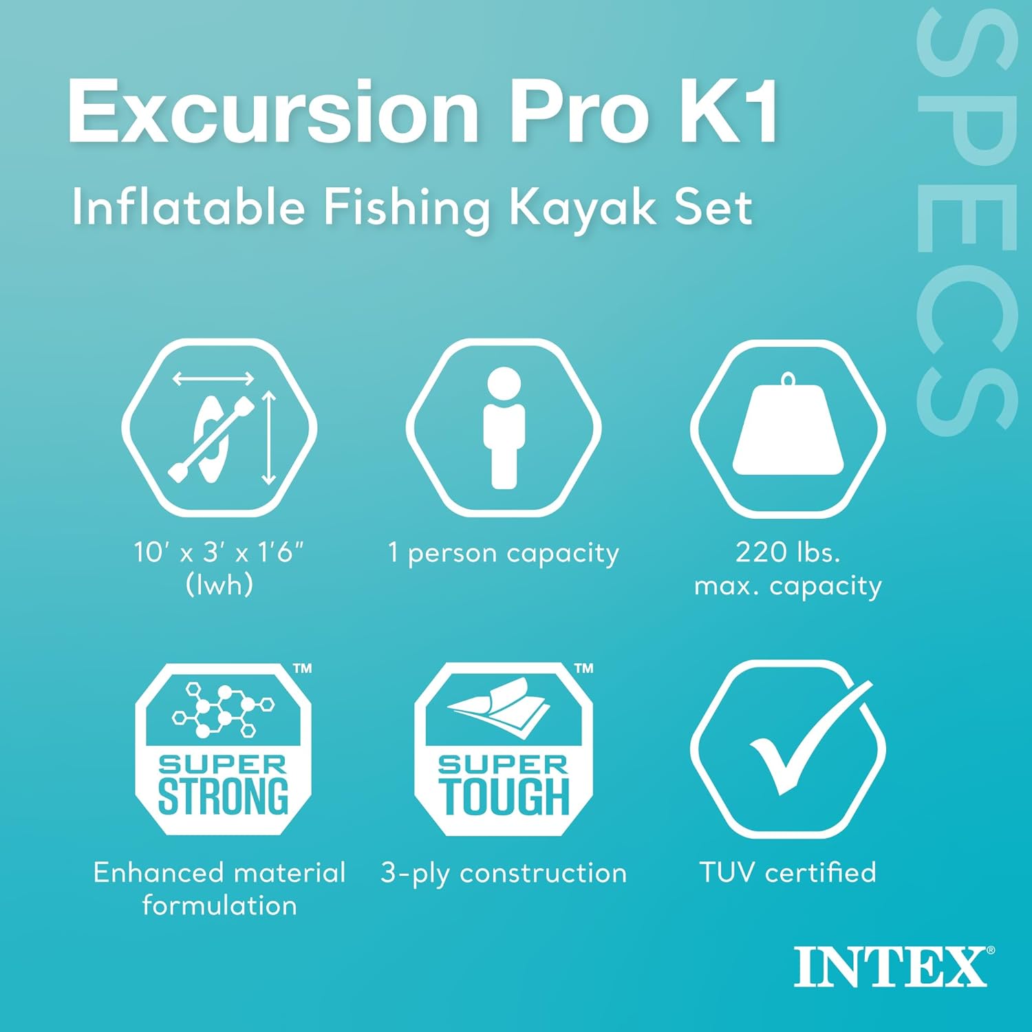 Excursion Pro Inflatable Kayak Series: Includes Deluxe 86in Kayak Paddles and High-Output Pump  ?SuperTough PVC  ?Adjustable Bucket Seat  ?Fishing Rod Holders  ?Grab Handles