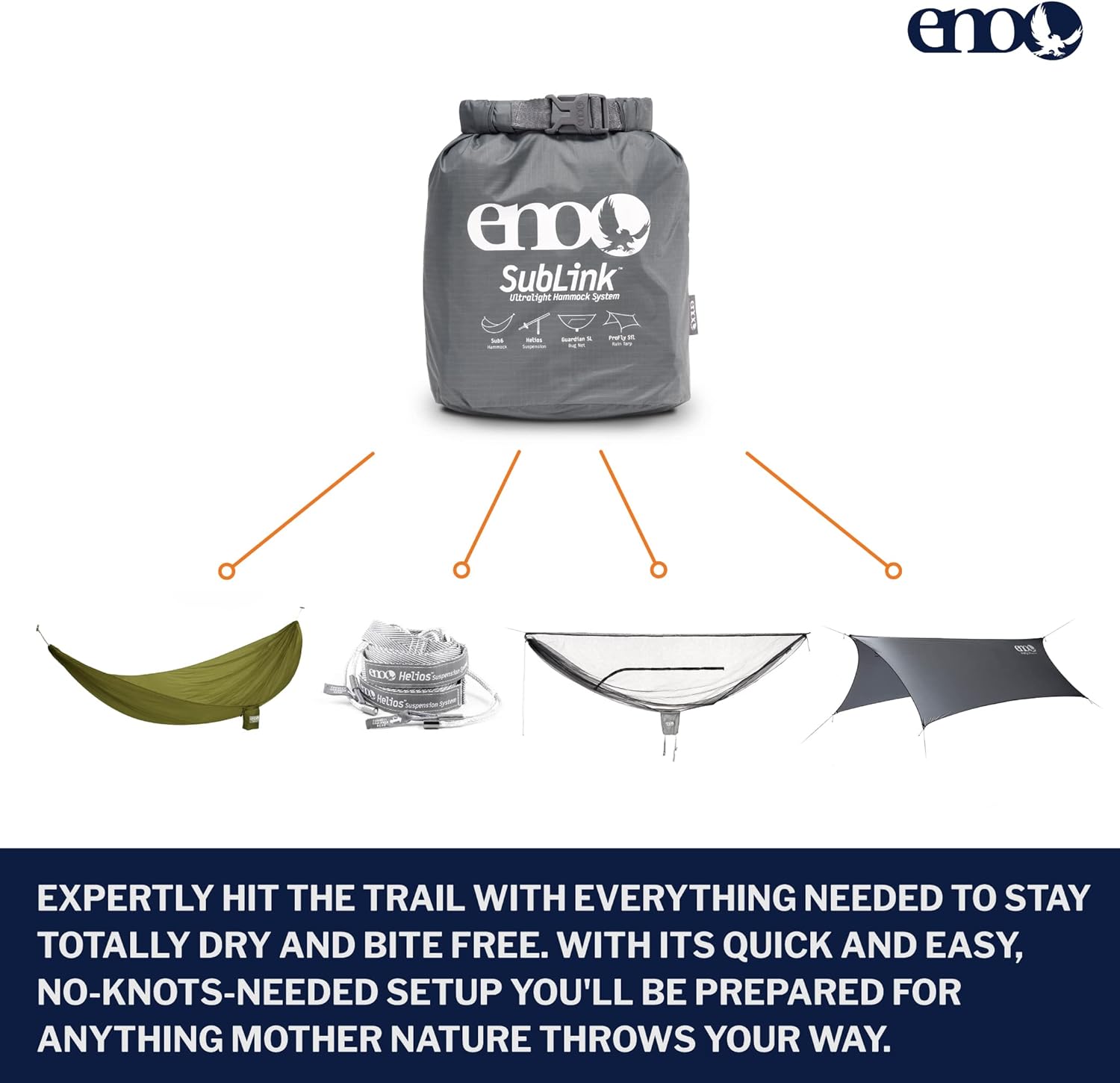 Hammock System - Includes Sub6 Hammock, Helios Suspension System, Guardian SL Bug Net, and Rain Tarp - Set of Lightweight Hammock Essentials for Camping, or Hiking - Grey/Lichen