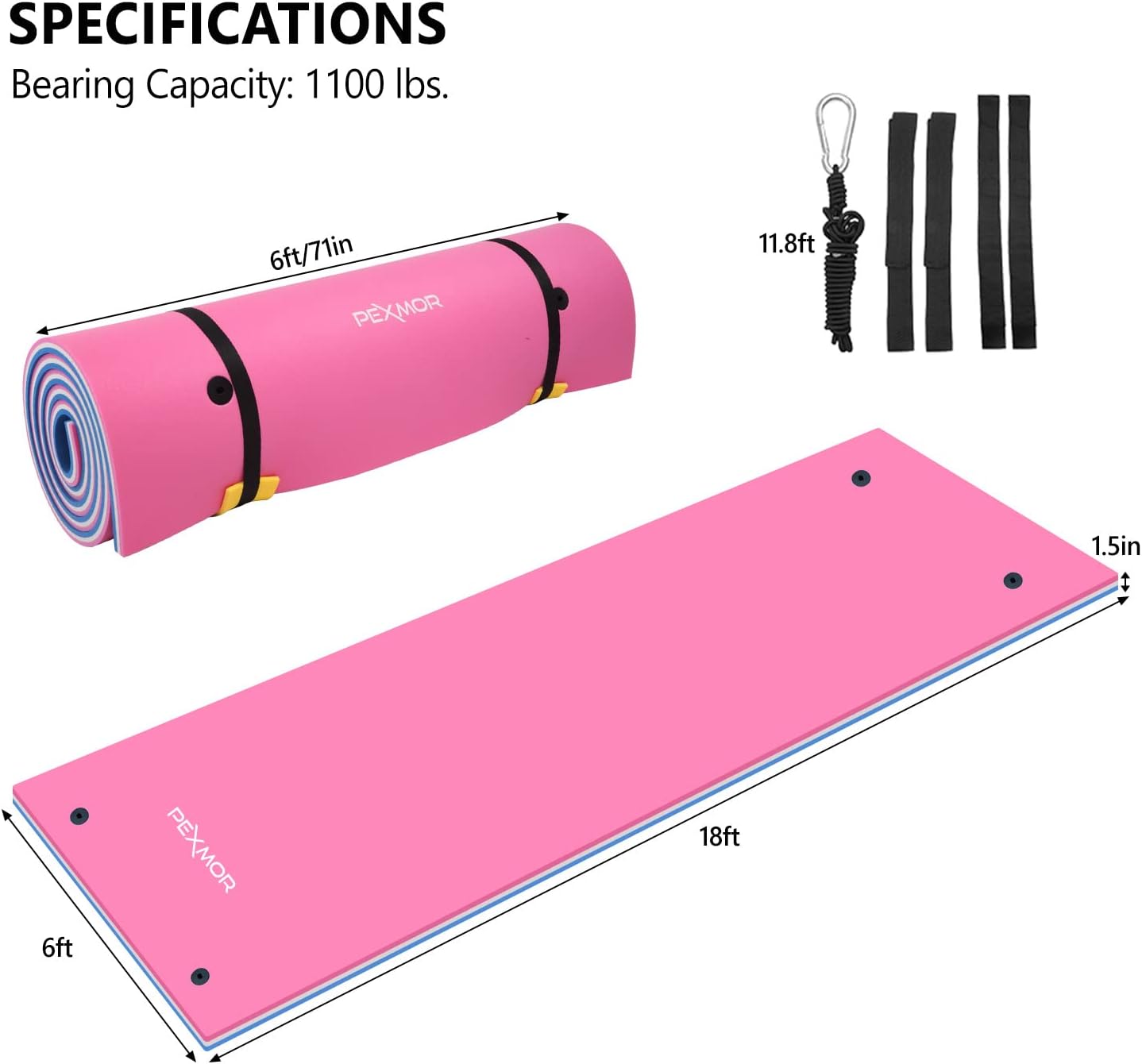 Floating Water Mat, 9/12/18 FT Lily Pad Floating Mat for The Water, 3-Layer XPE Foam Water Floating Island w/Bungee Tether & Storage Straps for Lake Pool Beach River