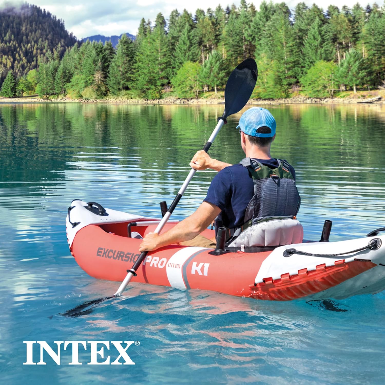 Excursion Pro Inflatable Kayak Series: Includes Deluxe 86in Kayak Paddles and High-Output Pump  ?SuperTough PVC  ?Adjustable Bucket Seat  ?Fishing Rod Holders  ?Grab Handles