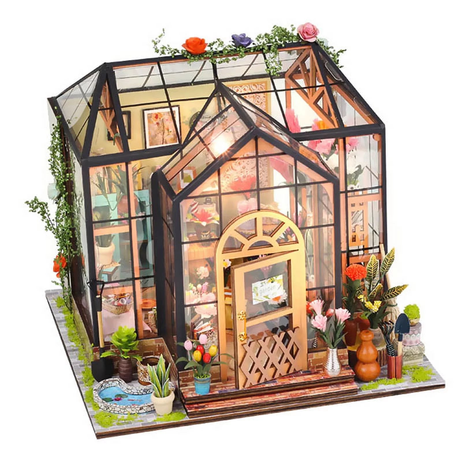 DIY Miniature Dollhouse Handmade DIY Building Kits Jenny Greenhouse Wooden Doll House Flowerhouse Handmade Toys Gifts for Kids