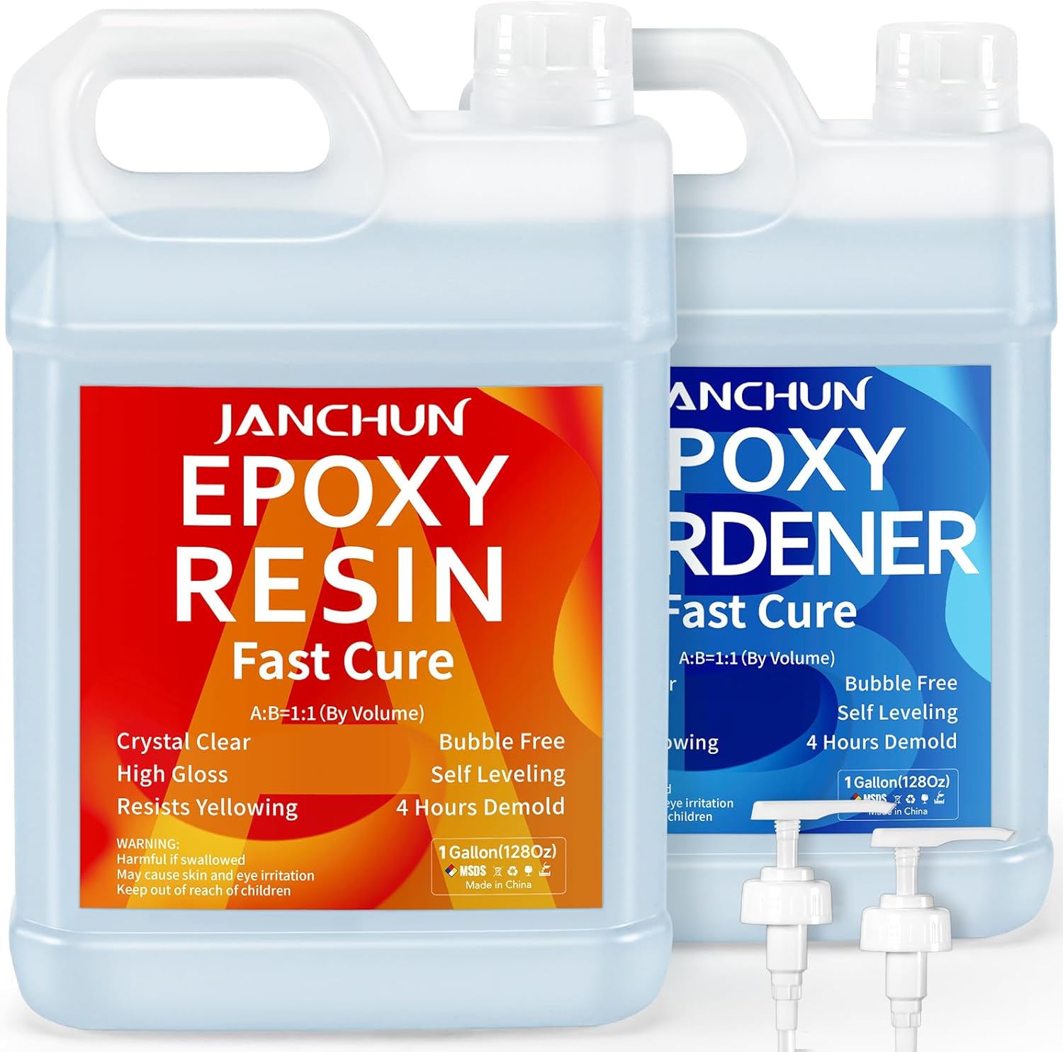2 Gallon Epoxy Resin + 2 Gallon Epoxy Hardener, High Gloss Coating for River Table Tops, Art Casting Resin, Jewelry Making, DIY, Tumblers, Molds, Art Painting, Fast Curing Resin