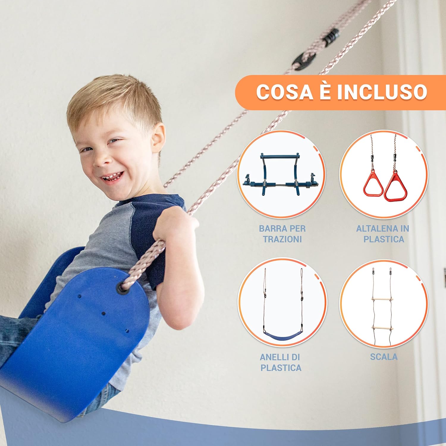 PIPG Indoor Doorway Gym for Kids & Adults  C Blue, Alloy Steel, Includes Pull-Up Bar, Rings, Trapeze, Ladder, Rope, Sensory Swing, 300 lbs Capacity