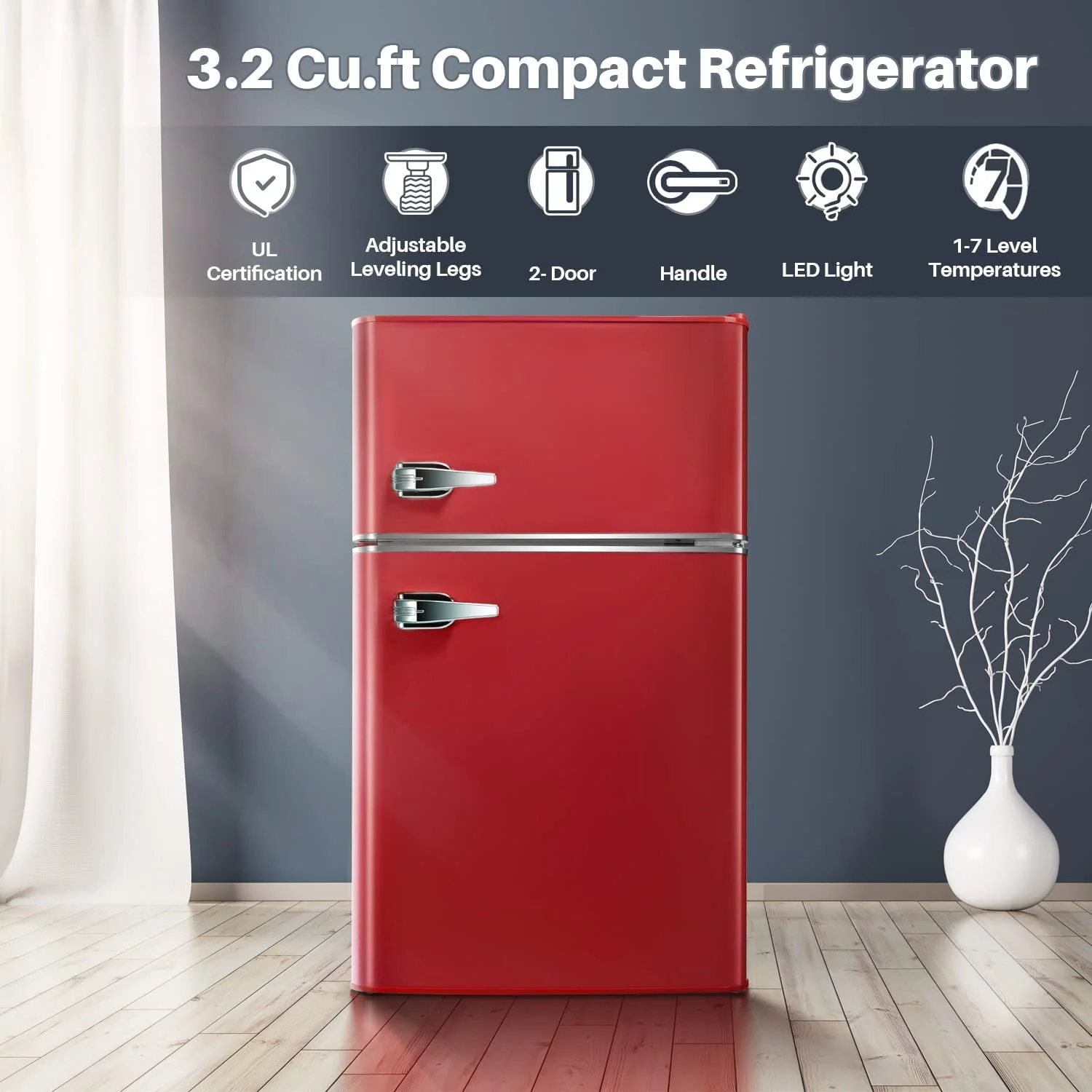 Compact Mini Refrigerator with Freezer, Thermostat Control, Energy Efficient, Double Door, Large Capacity