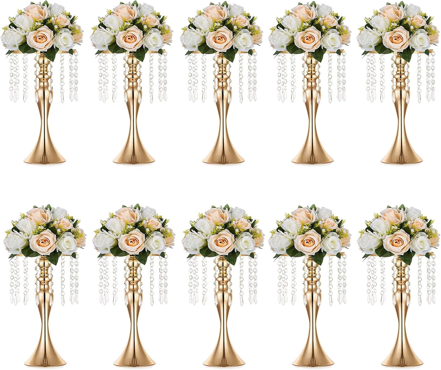Sziqiqi Gold Metal Crystal Centerpiece Riser, 21.3    Tall, Pack of 10, Elegant Floral Stand for Weddings & Events