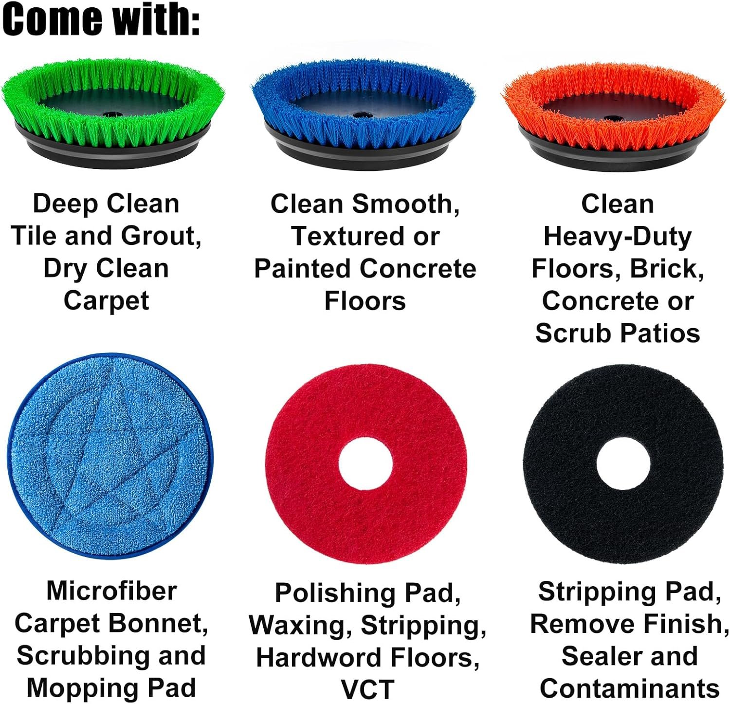 Commercial Floor Scrubber Machine with Brushes and Pads, Heavy Duty Floor Buffer Polisher and Cleaner- Deep Cleaning Tile and Grout, Hardwood Floors and Carpets without Getting on Hands and Knees