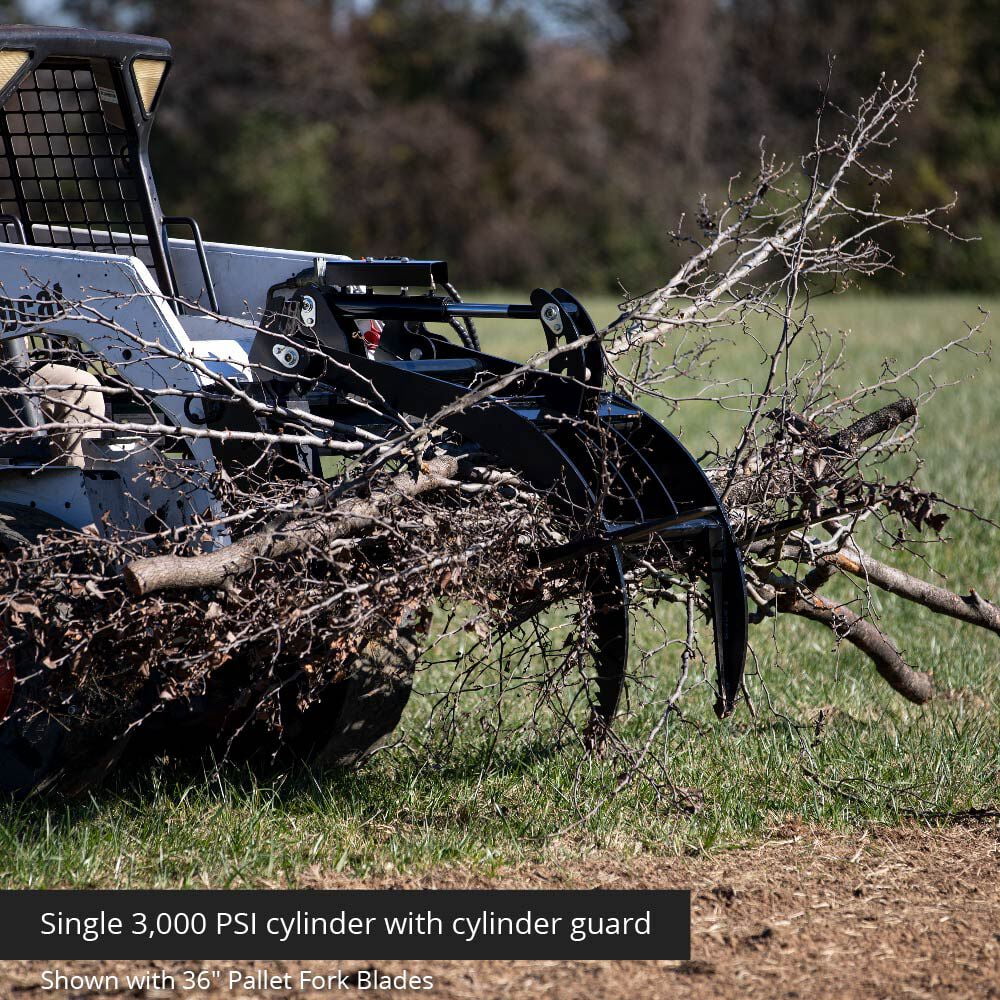 Titan Attachments Hydraulic Skid Steer Pallet Fork Grapple Attachment V2 with 48in Fork Blades, 1/2in Thick Steel Frame, Quick Tach Mounting System