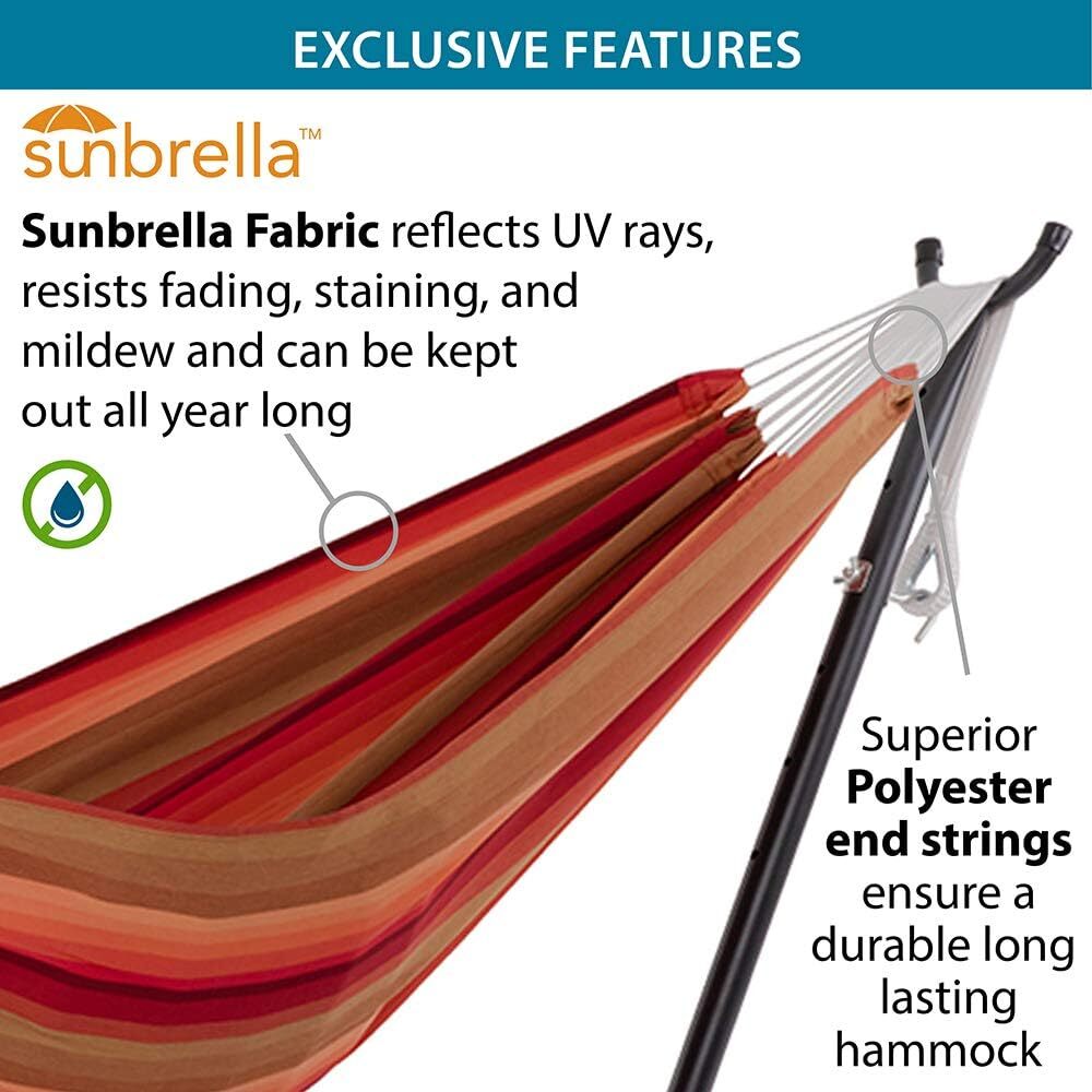 Vivere Double Cotton Hammock with Steel Stand, 450 lb Capacity, Tropical Colors, Includes Premium Carry Bag
