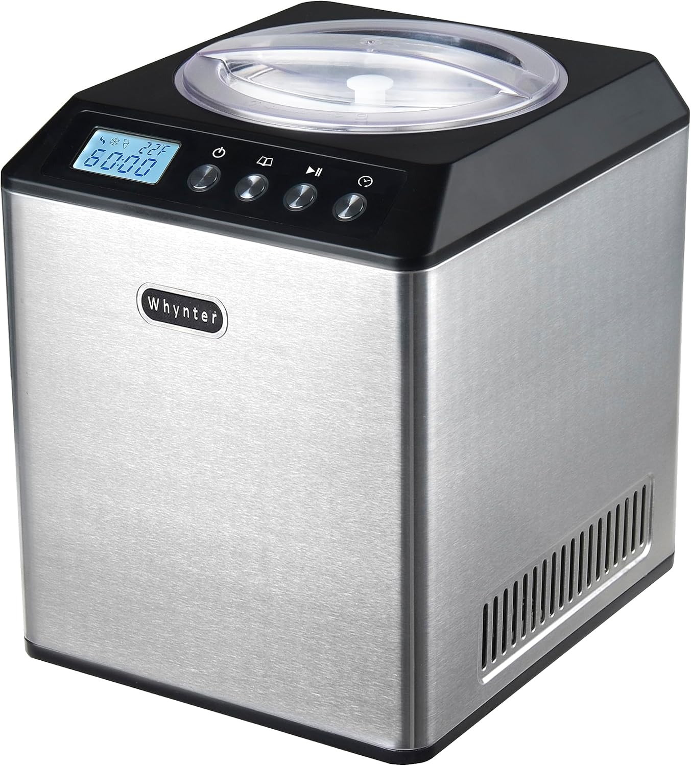 Automatic Ice Cream Maker 1.6 Quart Capacity Stainless Steel, with Built-in Compressor, no pre-Freezing, LCD Digital Display, Timer, One Size, Black