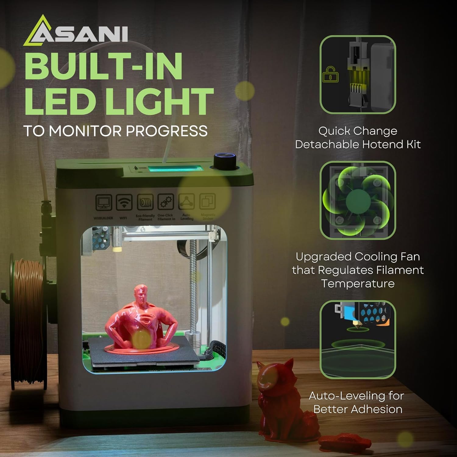 Assembled Mini 3D Printer for Kids and Beginners - Complete Starter Kit with Auto Leveling 3D Printing Machine, 10M PLA Filament, and SD Card - WiFi 3D Home Printer for MAC, Windows, and Linux