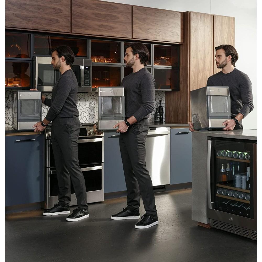 g GE Profile OPAL01GEPKT Opal | Countertop Nugget Ice Maker, Stainless Steel Wrap with Gray Accents & LED Lighting