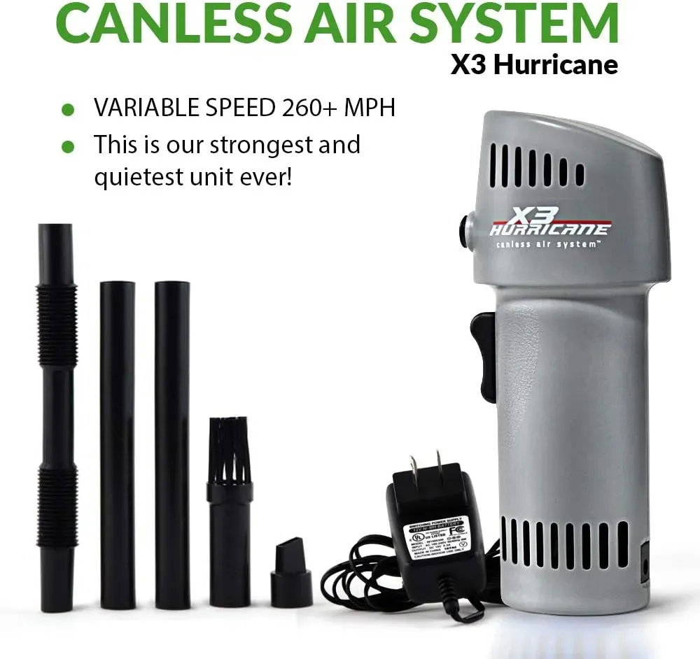 Canless Air X3 Hurricane Cordless Air Duster �C Adjustable 260 MPH Speeds, Eco-Friendly, Made in USA