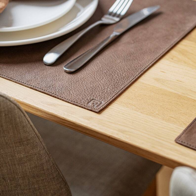 ROHLEDER Premium Brown Leather Placemats  C Waterproof, Oil Absorbent, Handcrafted, 4-8 Pack, 12.6   x20   , Home D  cor
