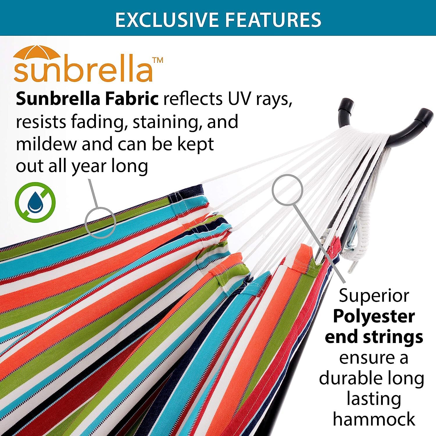 Vivere Double Cotton Hammock with Steel Stand, 450 lb Capacity, Tropical Colors, Includes Premium Carry Bag